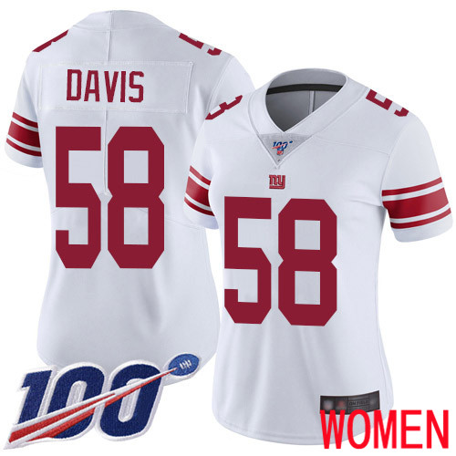 Women New York Giants #58 Tae Davis White Vapor Untouchable Limited Player 100th Season Football NFL Jersey->youth nfl jersey->Youth Jersey